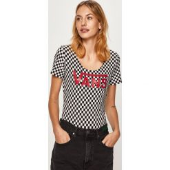 Vans - T-shirt. Czarne bluzki damskie Vans, m, z nadrukiem, z elastanu, z okrągłym kołnierzem. W wyprzedaży za 139,90 zł.