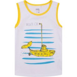 Endo - T-shirt dziecięcy 104-128 cm. Białe t-shirty chłopięce marki Endo, z nadrukiem, z bawełny, bez rękawów. W wyprzedaży za 29,90 zł.