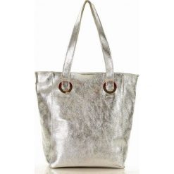 MARCO MAZZINI Torebka skórzana shopper bag z metalicznym połyskiem srebrna. Szare torby damskie na zakupy MAZZINI, bez wzorów, ze skóry, bez dodatków. Za 249,00 zł.