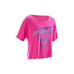 Koszulka krótki rękaw do tańca krótka damska. Różowe bluzki sportowe damskie marki DOMYOS, z elastanu, street. Za 29,99 zł.
