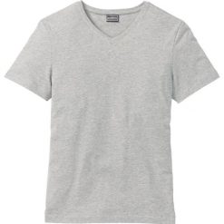 T-shirt ze stretchem Slim Fit bonprix jasnoszary melanż. Szare t-shirty męskie bonprix, xl, bez wzorów, z dekoltem w serek. Za 27,99 zł.