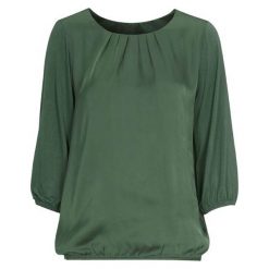 Soyaconcept Dżersejowa bluzka z przodem z tkaniny Thilde khaki female zielony XL (44). Zielone bluzki damskie Soyaconcept, s, bez wzorów, z satyny, eleganckie, bez kołnierzyka, bez rękawów. W wyprzedaży za 109,00 zł.