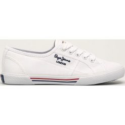 Pepe Jeans - Tenisówki Abelardy Basic 17. Białe trampki i tenisówki damskie Pepe Jeans, bez wzorów, z jeansu, na sznurówki. W wyprzedaży za 169,90 zł.