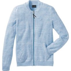 Sweter rozpinany Regular Fit bonprix perłowy niebieski - biały melanż. Niebieskie swetry męskie marki bonprix, xl, z haftami, bez kołnierzyka, bez kaptura. Za 54,99 zł.