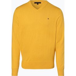 Tommy Hilfiger - Sweter męski, żółty. Żółte swetry męskie TOMMY HILFIGER, xl, bez wzorów, z dzianiny, eleganckie, z dekoltem w serek, bez kaptura. Za 299,95 zł.