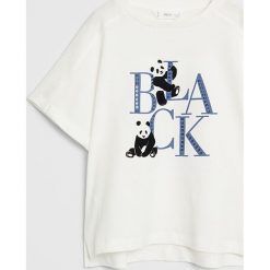 Mango Kids - T-shirt dziecięcy Black 110-164 cm. Białe bluzki dziewczęce Mango Kids, z nadrukiem, z bawełny, z okrągłym kołnierzem, z krótkim rękawem, krótkie, bez kaptura. Za 49,99 zł.