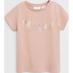 Mango Kids - T-shirt dziecięcy Merci 110-164 cm. Różowe bluzki dziewczęce Mango Kids, z aplikacjami, z bawełny, z okrągłym kołnierzem, z krótkim rękawem, krótkie, bez kaptura. Za 49,90 zł.