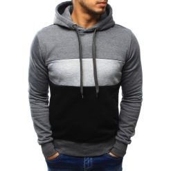 Bluzy męskie: Bluza męska w pasy z kapturem antracytowa (bx3191)