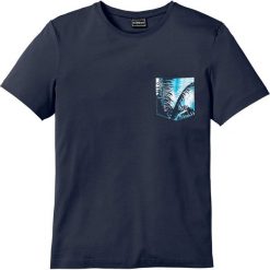 T-shirt z drukowaną kieszonką Slim Fit bonprix ciemnoniebieski. Niebieskie koszulki męskie bonprix, s, bez wzorów, z okrągłym kołnierzem. Za 34,99 zł.