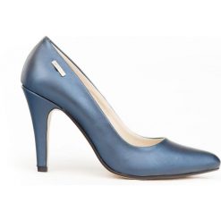 Eleganckie czółenka na szpilce - skóra naturalna - model 035 - kolor granat metalik. Brązowe czółenka damskie Zapato, na imprezę, z nadrukiem, ze skóry, na wysokim obcasie, na obcasie. Za 299,00 zł.