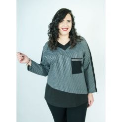 Asymetryczna kimonowa bluzka Ada kieszeń pepitka MODA XXL. Szare tuniki damskie Moda Size Plus Iwanek, xxl, bez wzorów, z jeansu, z klasycznym kołnierzykiem, bez rękawów, bez kaptura. Za 109,00 zł.