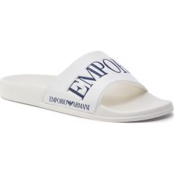 Klapki EMPORIO ARMANI - X4P094 XL792 B139 White/Night. Białe klapki męskie Emporio Armani, ze skóry ekologicznej, bez zapięcia. W wyprzedaży za 189,00 zł.