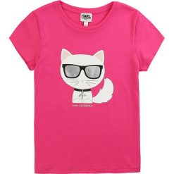 Karl Lagerfeld - T-shirt dziecięcy 156-162 cm. Czarne bluzki dziewczęce KARL LAGERFELD, z nadrukiem, z bawełny, z okrągłym kołnierzem, z krótkim rękawem, krótkie, bez kaptura. Za 199,90 zł.