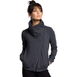 Bluzy sportowe damskie: Sportowa Bluza Zapinana na Ukośny Zamek – Grafitowa