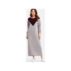 Szara sukienka bluzowa maxi z wzorem V. Szare długie sukienki marki Bien fashion, xl, w kolorowe wzory. Za 109,00 zł.