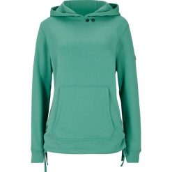 Bluza z marszczeniem bonprix zielony szałwiowy. Zielone bluzy damskie bonprix, bez wzorów, bez rękawów, bez kaptura. Za 89,99 zł.