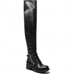 Muszkieterki GINO ROSSI - DK043M-TWO-BGSS-9999-0 99/99. Czarne buty zimowe damskie marki Gino Rossi, z materiału, na obcasie. W wyprzedaży za 439,00 zł.