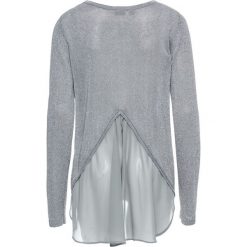 Sweter z lureksową nitką i szyfonową wstawką bonprix srebrny metaliczny. Szare swetry damskie bonprix, bez wzorów, z szyfonu, bez rękawów, długie, bez kaptura. Za 74,99 zł.