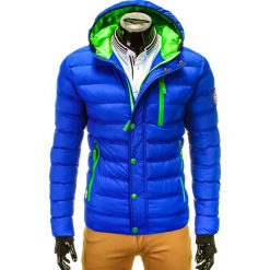 KURTKA MĘSKA ZIMOWA PIKOWANA C124 - NIEBIESKA. Niebieskie kurtki męskie pikowane marki Ombre Clothing, na zimę, m, z nylonu. Za 149,00 zł.