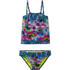 Tankini dziewczęce (2 części) bonprix turkusowy batikowy. Niebieskie stroje kąpielowe dziewczęce bonprix, z aplikacjami. Za 37,99 zł.