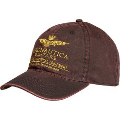 Czapka AERONAUTICA MILITARE. Brązowe czapki męskie Aeronautica Militare, z haftami, z tkaniny. Za 200,00 zł.