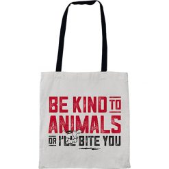Shopper bag damskie: Torba „Be Kind To Animals” w kolorze biało-czerwonym na zakupy – 35 x 40 cm