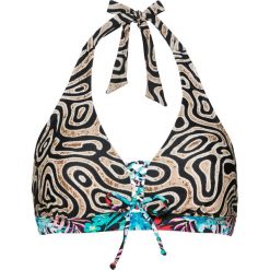 Biustonosz bikini z ramiączkami wiązanymi na szyi bonprix brązowy z nadrukiem. Brązowe bikini bonprix, z nadrukiem. Za 37,99 zł.