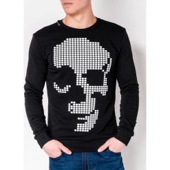 Bluza męska bez kaptura z nadrukiem B904 - czarna/biała. Czarne bluzy męskie Ombre Clothing, s, z nadrukiem, z bawełny, z kapturem, bez rękawów, bez kaptura. Za 39,00 zł.