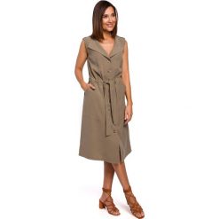 Sukienka szmizjerka bez rękawów - khaki. Brązowe sukienki damskie Style, s, bez wzorów, z poliesteru, klasyczne, z golfem, bez rękawów, szmizjerki. Za 259,00 zł.