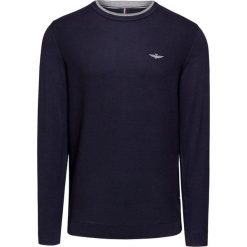 Sweter AERONAUTICA MILITARE. Niebieskie swetry męskie na lato, w prążki, z bawełny, z okrągłym kołnierzem. Za 550,00 zł.