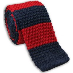 Dziergany Krawat Męski Knit w Grube Paski -5,5cm- Chattier, Granatowo-Czerwony KRCH0918. Czerwone krawaty męskie Chattier, w paski, z jeansu, sportowe. Za 44,00 zł.