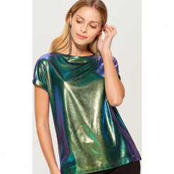 Koszulka z holograficznym efektem - Wielobarwn. Szare t-shirty damskie Mohito, l. Za 39,99 zł.
