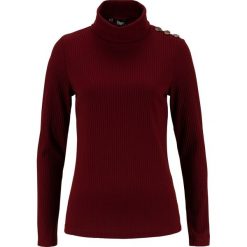 Shirt z golfem i guzikami, w prążek bonprix czerwony kasztanowy. Czerwone koszulki damskie bonprix, bez wzorów, z elastanu, z golfem. Za 59,99 zł.