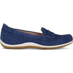 Geox - Mokasyny. Niebieskie mokasyny damskie marki Geox, z gumy, na obcasie. Za 389,90 zł.