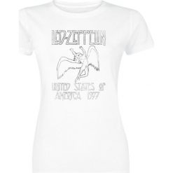 Led Zeppelin USA '77 Koszulka damska biały. Białe bluzki damskie marki Led Zeppelin, l, z nadrukiem, z okrągłym kołnierzem. Za 74,90 zł.
