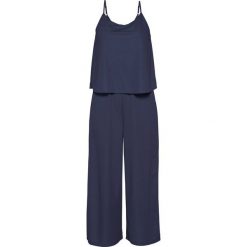 Kombinezon bonprix ciemnoniebieski. Niebieskie kombinezony damskie bonprix, bez wzorów, eleganckie, bez kołnierzyka, bez rękawów. Za 134,99 zł.