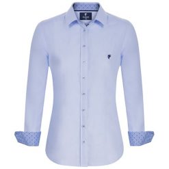 Koszula w kolorze niebieskim. Niebieskie koszule damskie Denim Culture, na co dzień, z haftami, z bawełny, z klasycznym kołnierzykiem, z długim rękawem. W wyprzedaży za 114,95 zł.