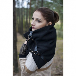 Szal wełniany ze skórą, Unisex - Rockowy Czarny. Szare szaliki damskie marki Panapufa, na zimę, z materiału. Za 139,00 zł.