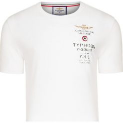 T-shirt AERONAUTICA MILITARE Biały. Białe t-shirty męskie marki Aeronautica Militare, z nadrukiem, z bawełny, militarne, z okrągłym kołnierzem. Za 300,00 zł.