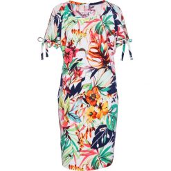 Sukienka cold-shoulder bonprix biały z kolorowym nadrukiem. Sukienki damskie bonprix. Za 79,99 zł.