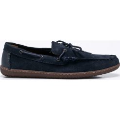 Clarks - Mokasyny. Niebieskie mokasyny męskie Clarks, ze skóry. W wyprzedaży za 219,90 zł.
