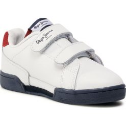 Sneakersy PEPE JEANS - Lambert Kids Boy PBS30457 White 800. Białe trampki chłopięce Pepe Jeans, bez wzorów, z jeansu, na rzepy. Za 199,00 zł.