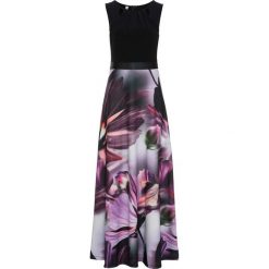 Sukienka w kwiaty bonprix czarno-lila w kwiaty. Czarne sukienki damskie bonprix, na lato, w kwiaty, bez kołnierzyka, bez rękawów. Za 169,99 zł.