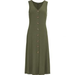 Letnia sukienka z guzikami bonprix ciemny khaki. Zielone sukienki damskie bonprix, na co dzień, na lato, bez wzorów, z dekoltem w serek, bez rękawów, proste. Za 119,99 zł.