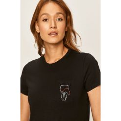 Karl Lagerfeld - T-shirt. Białe bluzki damskie KARL LAGERFELD, s, z nadrukiem, z bawełny, casualowe, z okrągłym kołnierzem. W wyprzedaży za 269,90 zł.