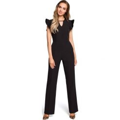 Czarny Elegancki Kombinezon z Falbankami na Ramionach. Czarne kombinezony eleganckie damskie marki Molly.pl, s, z falbankami, długie. Za 155,90 zł.