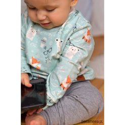 Bluzy dziewczęce: Miętowa bluza dziecięca białe niedźwiadki