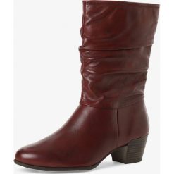Tamaris - Kozaki damskie, czerwony. Czerwone kozaki damskie Tamaris, ze skóry, na wysokim obcasie, bez zapięcia. Za 439,95 zł.