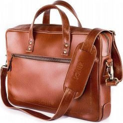 Skórzana męska torba na laptopa SOLIER brązowa - Jednokomorowa \ Brązowy Vintage. Pomarańczowe torby męskie skórzane Solier, ze skóry, vintage. Za 599,99 zł.