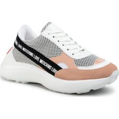 Sneakersy LOVE MOSCHINO - JA15086G1AIO110A Bianc/Cipria/Bian. Białe półbuty damskie Love Moschino, z zamszu. W wyprzedaży za 759,00 zł.